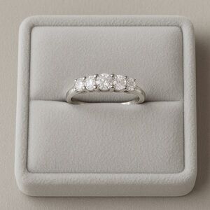 14K White Gold Over Silver CZ Five Stone Diamonique Ring EUC Size 8 #323